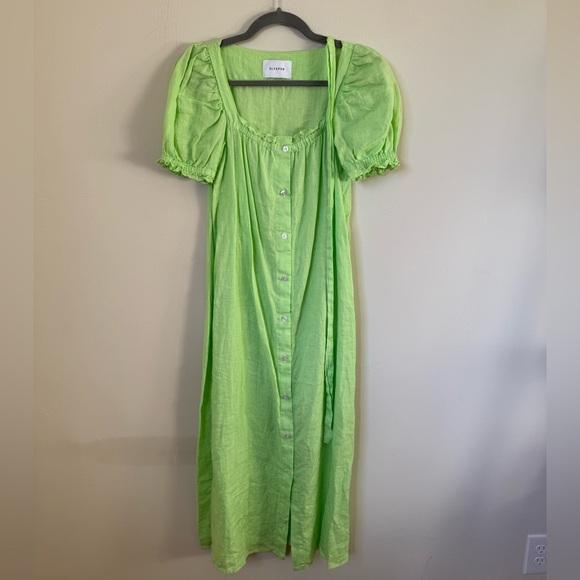 SLEEPER Brigitte Midi Linen Dress Lime - Picture 4 of 10